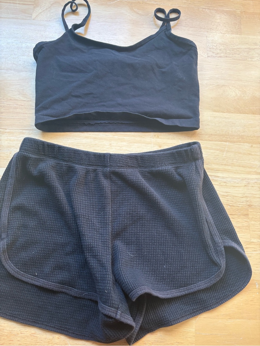 TNA Black Ribbed Crop Tank and Shorts Set